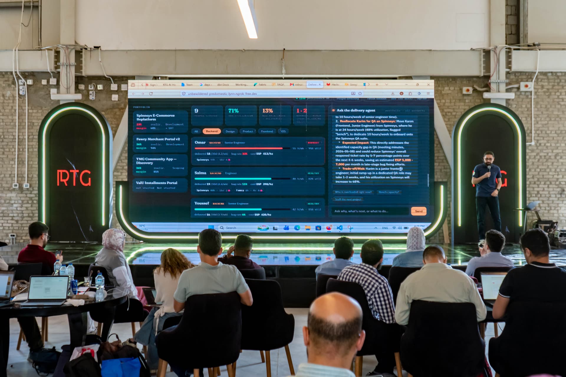 Live product demo on the main screen