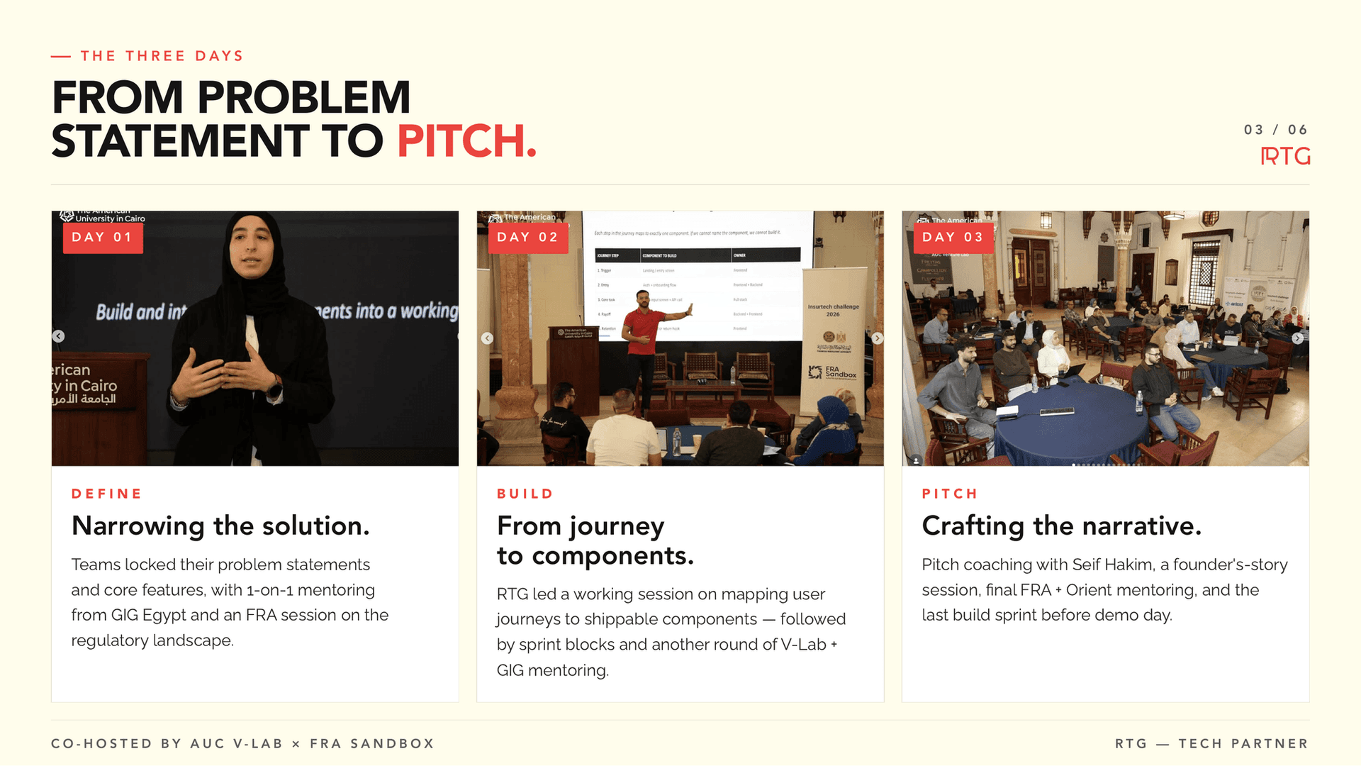The Three Days — Define, Build, Pitch