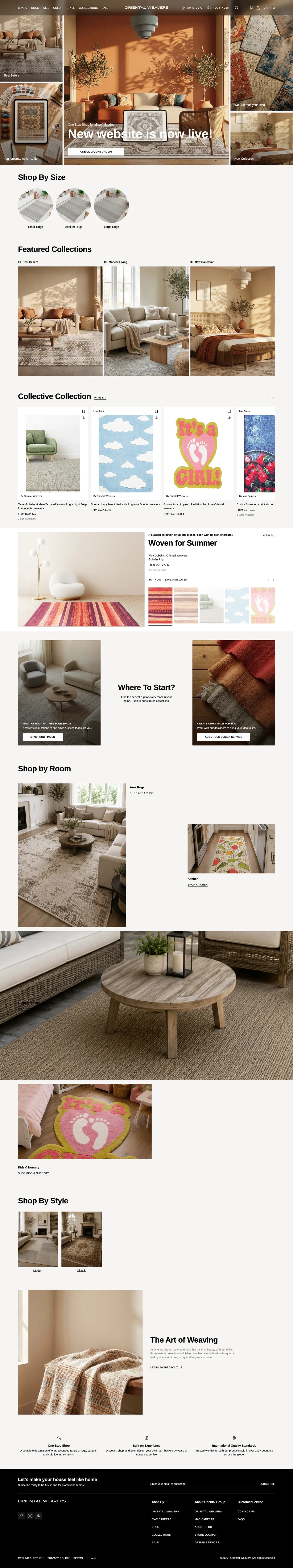 The redesigned Oriental Weavers storefront homepage — scroll to explore the full page